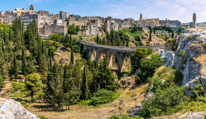 Gravina in Puglia, Italy with a Roman two-tier bridge and Cathedral
