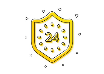 Shield sign. 24 hours protection icon. Yellow circles pattern. Classic 24 hours icon. Geometric elements. Vector