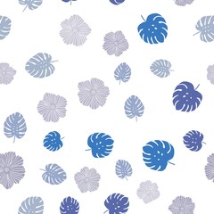 Light BLUE vector seamless elegant background with flowers, leaves. Abstract illustration with leaves, flowers in doodles style. Texture for window blinds, curtains.