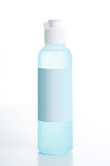 Plastic container for liquids with stopper. Hydroalcoholic gel. Isolated white background