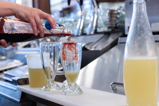 Cherry Lime Rickey soda being mixed