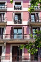 Naklejka premium Beautiful Facade Building Architecture In City Of Barcelona, Spain