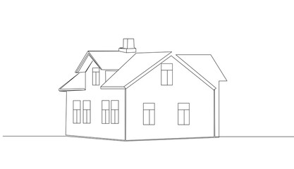 Continuous line drawing of house, residential building concept, logo, symbol, construction, illustration simple.vector. one line drawing of a house. Vector.