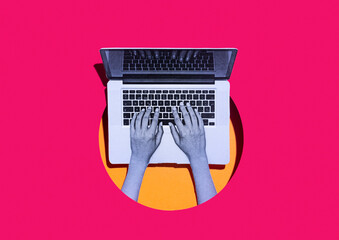 Working on laptop collage