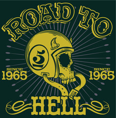 vector monochrome image on a motorcycle theme with skulls, motorcycles, wings, engine
