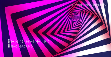 Fototapeta premium Psychedelic background. Optical illusion. Spiral pattern of growing squares.