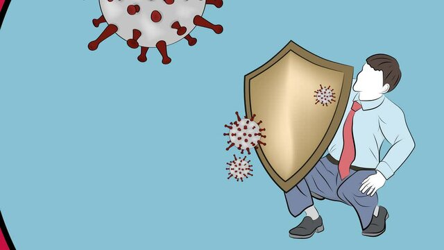 a person with a shield is protected from the coronovirus virus. video illustration.