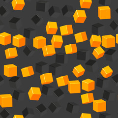 Golden and Black Cubes Seamless Pattern, 3D Illustration