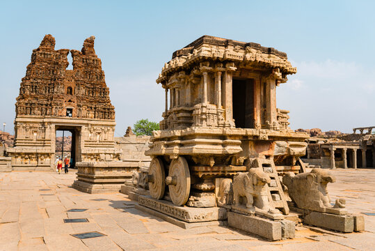 Stone chariot of granite in ancient temple complex in Hampi