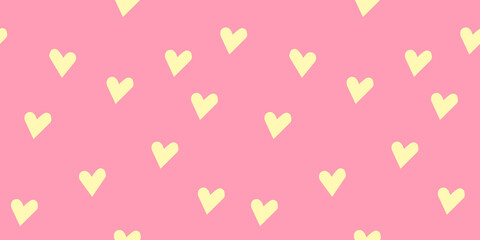 Seamless heart vector pattern. Hand drawn pink yellow art for wallpaper textile fabric designs. Cute vector illustrations in cartoon style.