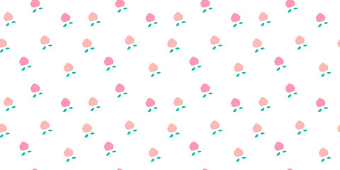 Seamless peaches fruit vector pattern. Hand drawn pink fruit art for wallpaper textile fabric designs. Cute vector illustrations in cartoon style.