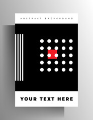 Cover for a book, magazine, brochure, catalog, booklet, poster. Geometric black, white, and red design template. A4 format. EPS 10 vector.