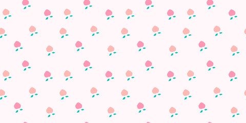 Seamless peaches fruit vector pattern. Hand drawn pink fruit art for wallpaper textile fabric designs. Cute vector illustrations in cartoon style.