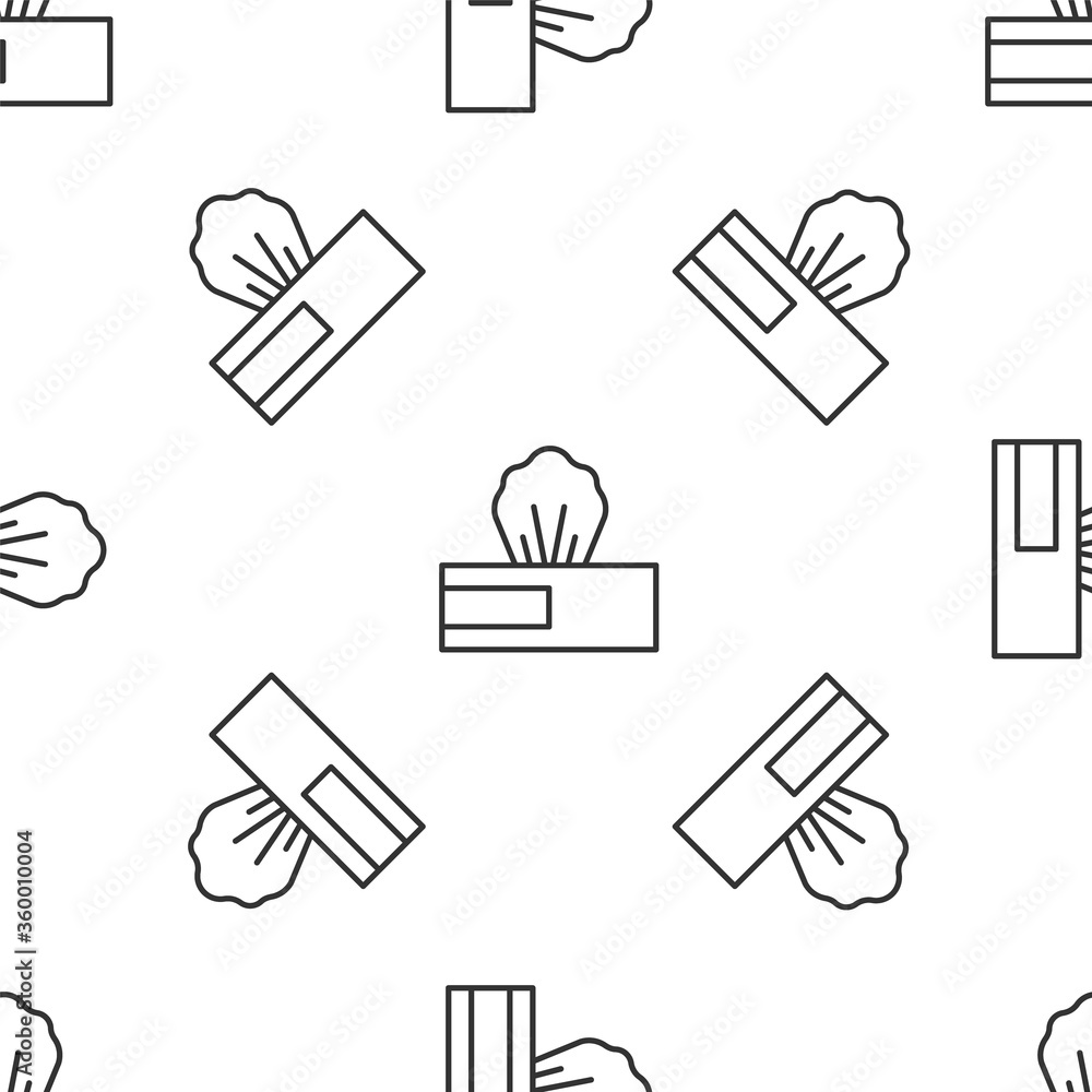 Poster grey line wet wipe pack icon isolated seamless pattern on white background. vector.