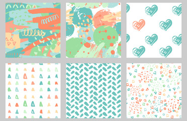 Vector ink and paint textures set. Grungy elements. vector seamless patterns with brush strokes. Colorful hand drawing