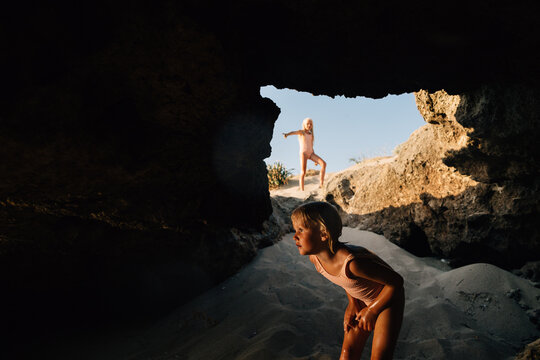 Children Exploring Sea Cave