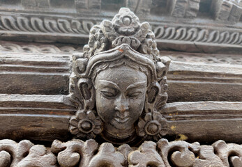 Wood carving of An ancient Hindu God in pashupatinath temple,Nepal
