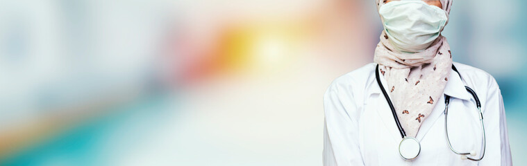 doctor muslim woman wearing hijab and mask