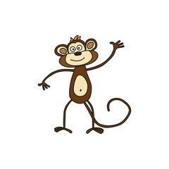 Cheerful cartoon monkey waving its paws. Isolated image.