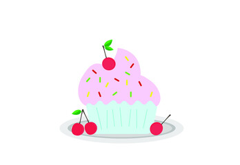 cupcake with cherry,  ice summer dessert