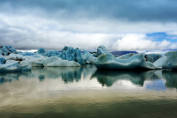 gold mirror of Jokulsarlon Glacier Lake, Iceland