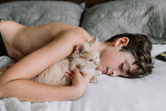 Boy and kitten