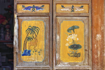 Paintings-wooden door in Qianfo-Thousand Buddha Grottoes. MatiSi-Horse Hoof Temple. Zhangye-Gansu-China-0919