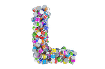 Letter L from colored paint cans, 3D rendering