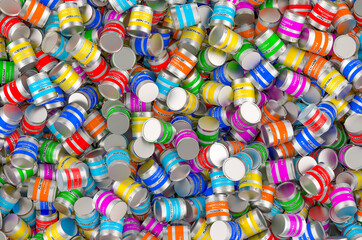 Fototapeta na wymiar Background from colored paint cans topview, 3D rendering