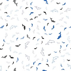 Light BLUE vector seamless backdrop with ocean dolphins. Shining illustration of colorful gradient sea dolphins. Template for natural magazines.