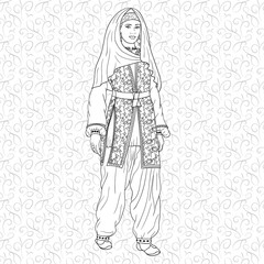 Hand drawn Vector illustration. Turkish woman in national dress for adult coloring book
