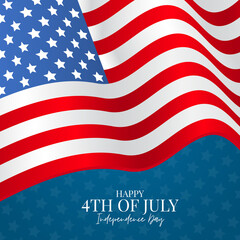 July 4th banner. USA Independence Day holiday. National United States waving flag. Vector illustration.