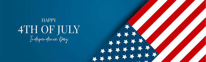 4th of July USA flag banner or header. United States of America Independence Day holiday design with lettering. Vector illustration.