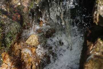 Crystal splashes of water, playful foam in the streams of the river. Stones under the streams of a swift, mountain river...