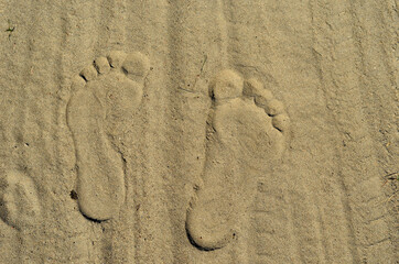 Fototapeta na wymiar human footprint in hot beach sand
