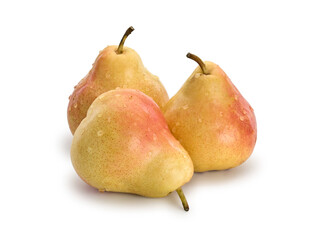 Three fruits of  ripe, yellow-pink pear