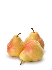 Three fruits of  ripe, yellow-pink pear
