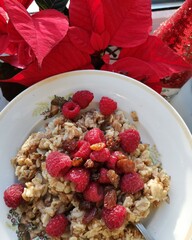 Oatmeal with berries. Christmas breakfast