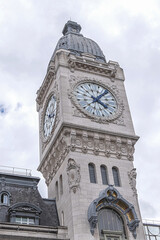 Architectural Details of Paris-Gare-de-Lyon (or Gare de Lyon - Station of Lyon, 1849), one of seven large railway station in Paris, one of the busiest of Europe. Paris, France.
