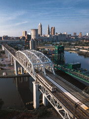 Aerial Drone Shot of Cleveland ohio skyline