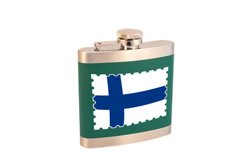 Flask for alcohol with the flag of Finland. Finnish alcohol