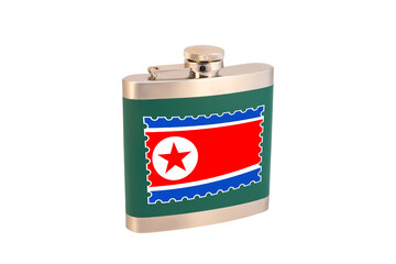 Flask for alcohol with the flag of North Korea. North Korean alcohol