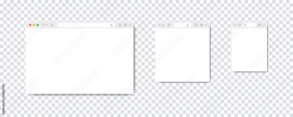 Poster web browser window. vector isolated illustration. web window screen mockup collection. set of empty 
