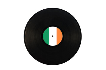 Gramophone record with the flag of Ireland. Irish music. Vinyl record with the flag of Ireland, on a white background, isolated