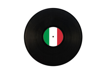 Gramophone record with the flag of Italy. Italian music. Vinyl record with the flag of Italy, on a white background, isolated