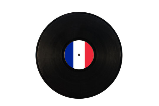 Gramophone record with the flag of France. French music. Vinyl record with the flag of France, on a white background, isolated