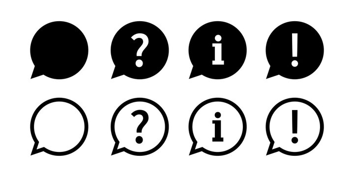 Chat ,question, exclamation, information speech bubble icon. Vector isolated chat or support element. Help sign speech bubble. Stock vector.