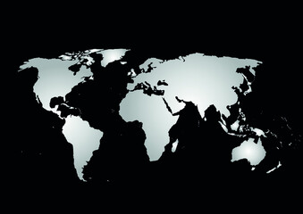 Fototapeta na wymiar World map vector, isolated on black background. Flat Earth, map template for website pattern, annual report, infographics. Travel worldwide, map silhouette backdrop.