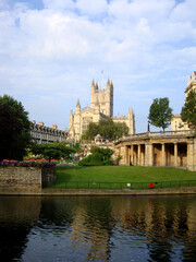 Fototapeta premium A view from Bath town with the Bath Abbey on the background, in England, UK.
