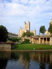 A view from Bath town with the Bath Abbey on the background, in England, UK.